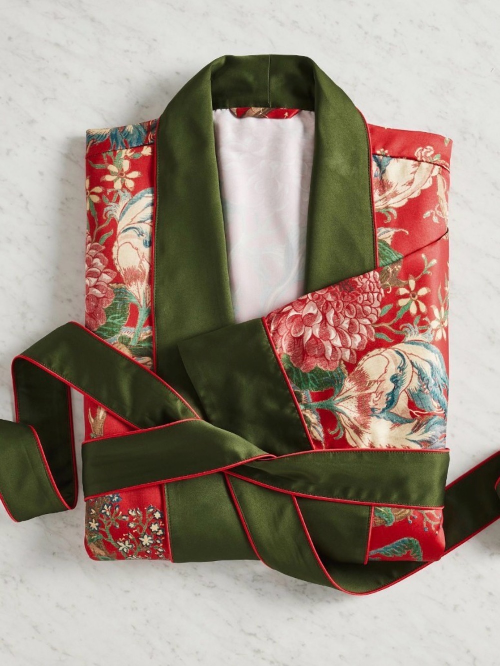 Pottery Barn Dahlia Kimono Robe Red Floral Satin Long Dressing Gown Size Large - Picture 6 of 8